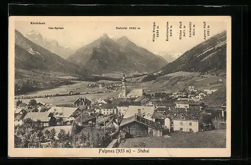 AK Fulpmes, Ortsansicht mit Kirchdach, Ilm-Spitze und Habicht