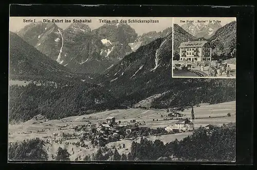 AK Telfes, Hotel Series, Ort mit den Schlickerspitzen