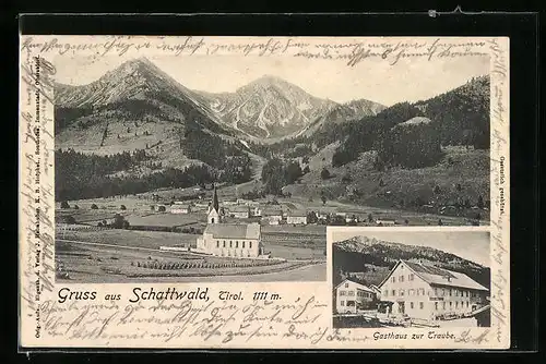 AK Schattwald, Gasthaus zur Traube, Ortsansicht