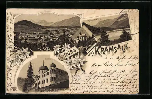 Lithographie Kramsach, Schloss, Hilari-Kapelle, Rainthaler See