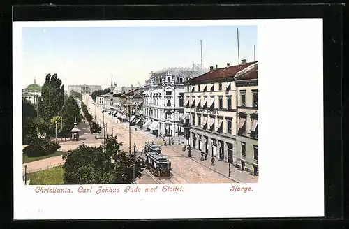 AK Christiania, Carl Johans Gade med Slottet, Strassenbahn
