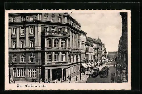 AK Posen, Berlinerstrasse mit Strassenbahn