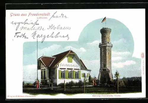 AK Freudenstadt, Gasthaus Friedrichshöhe und Herzog Friedrichs-Turm