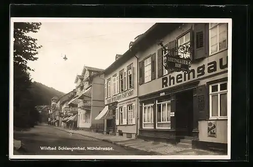 AK Bad Schlangenbad, Mühlstrasse mit Gasthaus Rheingauer Hof und Friseurgeschäft