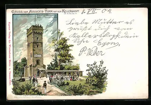 Lithographie Kellerskopf, Gasthaus und Aussichts-Turm