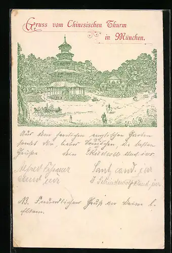 Lithographie München-Schwabing, Chinesischer Turm