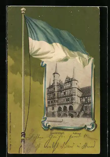 AK Duderstadt, Rathaus, Fahne, Passepartout
