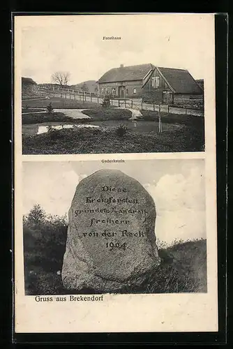 AK Brekendorf, Forsthaus, Gedenkstein