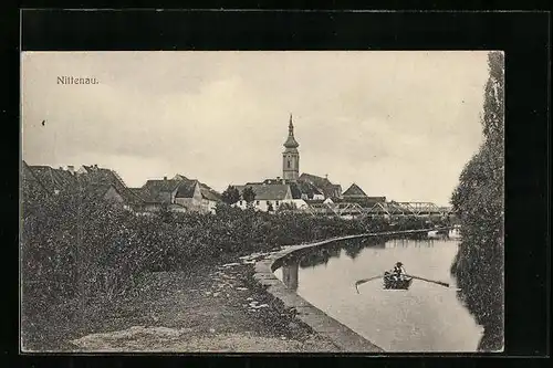 AK Nittenau, Ortsansicht mit Ruderboot auf dem Fluss