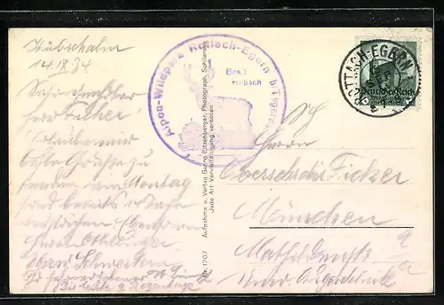 AK Rottach-Egern, Alpenwildpark und Gasthaus mit Blick gegen Tegernsee