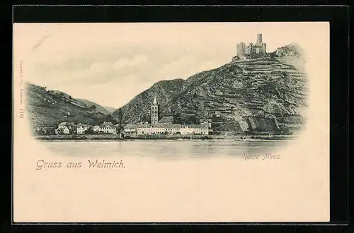AK Welmich, Flusspartie mit Ruine Maus