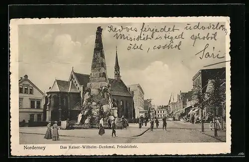 AK Norderney, Das Kaiser-Wilhelm-Denkmal in der Friedrichstrasse