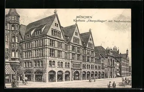 AK München, Kaufhaus Oberpollinger mit Neuhauserstrasse