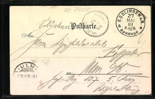 Lithographie Stuttgart, Johanniskirche mit Vorplatz