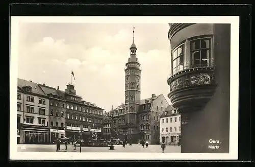 AK Gera, Markt mit Kirche und Brunnen