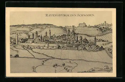 Künstler-AK Ravensburg in Schwaben, alte Ortsansicht