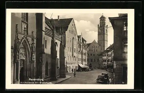 AK Ravensburg, Kirchstrasse mit Blaserturm