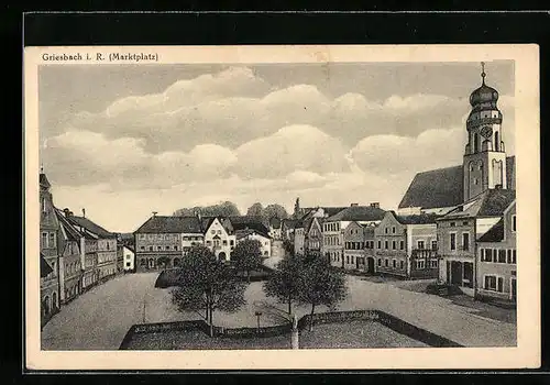 AK Griesbach i. R., Marktplatz aus der Vogelschau