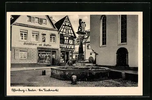 AK Offenburg i. Baden, Brunnen am Fischmarkt