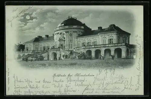 Mondschein-AK Stuttgart, Schloss Solitude bei Vollmond