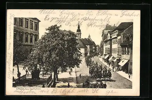 AK Durlach, Ortsansicht mit Reitern