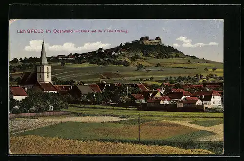 AK Lengfeld im Odenwalde, Ortsansicht mit Blick auf die Feste Otzberg