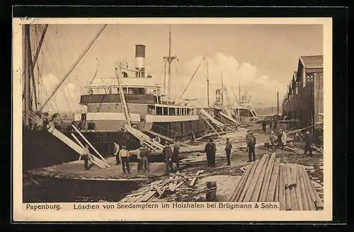 AK Papenburg, Löschen von Seedampfern im Holzhafen bei Brüggmann & Sohn