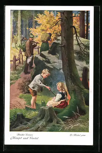 Künstler-AK Otto Kubel: Hänsel und Gretel, Brüder Grimm, Eltern lassen Hänsel und Gretel im Wald zurück