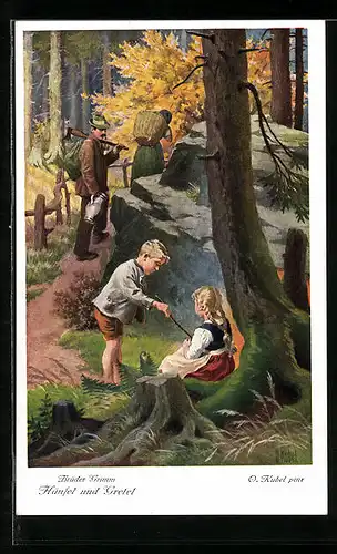 Künstler-AK Otto Kubel: Hänsel und Gretel, Brüder Grimm, Eltern lassen Hänsel und Gretel im Wald zurück