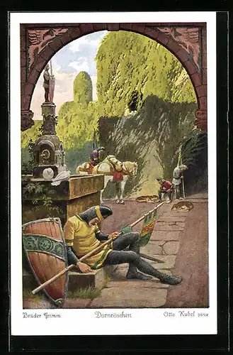 Künstler-AK Otto Kubel: Märchen Dornröschen, Schlafende Wachen