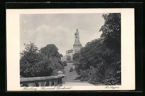AK Hamburg, 31. Deutscher Philatelistentag und Postwertzeichen-Ausstellung 1925, Bismarck-Denkmal, Ganzsache