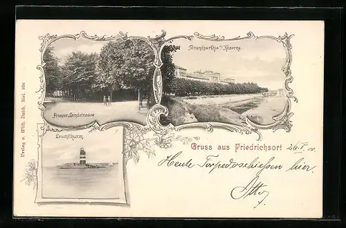 AK Friedrichsort, Strandparthie Kaserne und Leuchtthurm