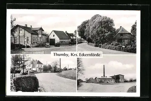 AK Thumby /Krs. Eckernförde, Gasthaus Detlefsen und Strassenpartie