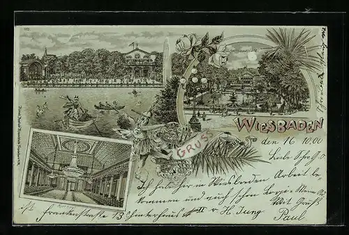Mondschein-Lithographie Wiesbaden, Kursaal und Kurhausplatz