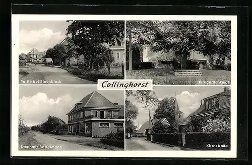AK Collinghorst, Partie bei Steenblock und Kriegerdenkmal