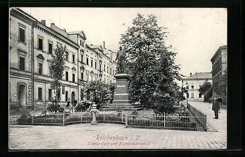 AK Reichenbach i. V., Solbrigsplatz und Bismarckdenkmal