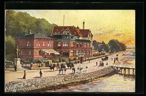 Künstler-AK Kiel, Spaziergänger auf der Strandpromenade