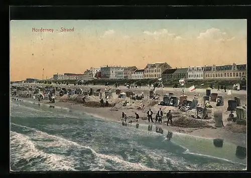 AK Norderney, Strandpartie mit Besuchern