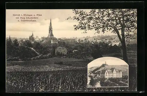 AK Kiedrich, Teilansicht mit Burg Scharfenstein und Valentinshaus