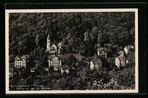 AK Schlangenbad i. T., Partie an der ev. Kirche
