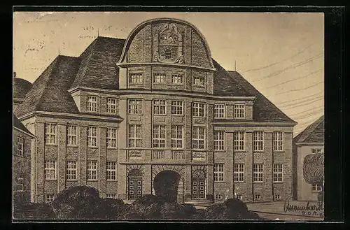 Künstler-AK Marne i. Holst., Front des Rathauses