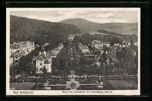 AK Bad Brückenau, Blick vom Schlosshotel mit Dreistelzberg