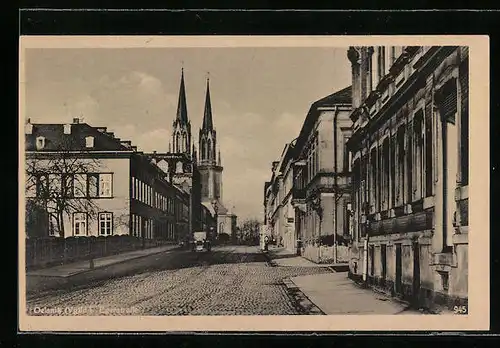 AK Oelsnitz i. Vgtld., Egerstrasse mit Kirche