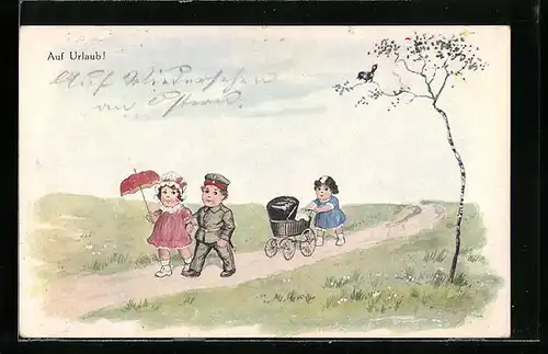 Künstler-AK Ad. Hoffmann: Auf Urlaub!, Soldat mit Gattin beim Spaziergang