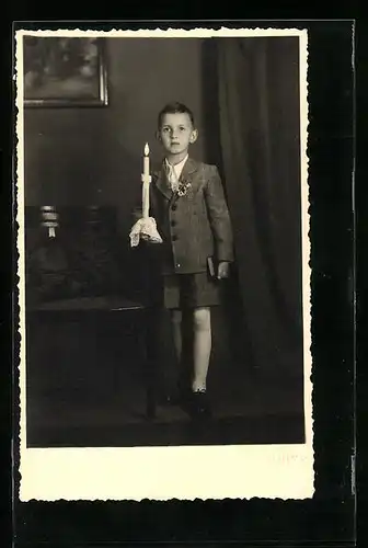 Foto-AK Junge zur Kommunion mit Kerze