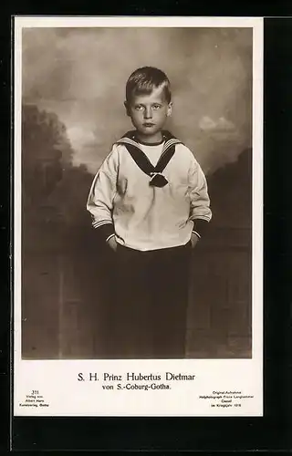 AK S. H. Prinz Hubertus Dietmar von Sachsen-Coburg-Gotha im Matrosenanzug