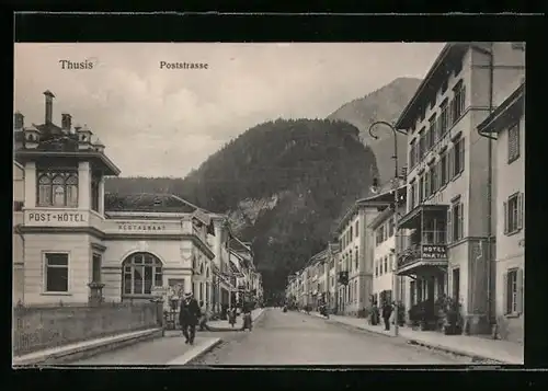 AK Thusis, Post-Hotel und Hotel Rhaetia an der Poststrasse