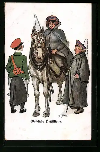 Künstler-AK Heinrich Zille: Weibliche Postillione mit Pferd