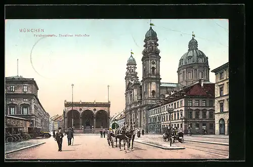 AK München, Feldherrnhalle und Theatiner Hofkirche