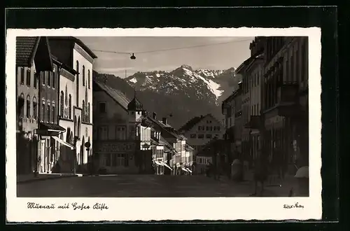 AK Murnau, Ortspartie mit Blick zum Gebirge